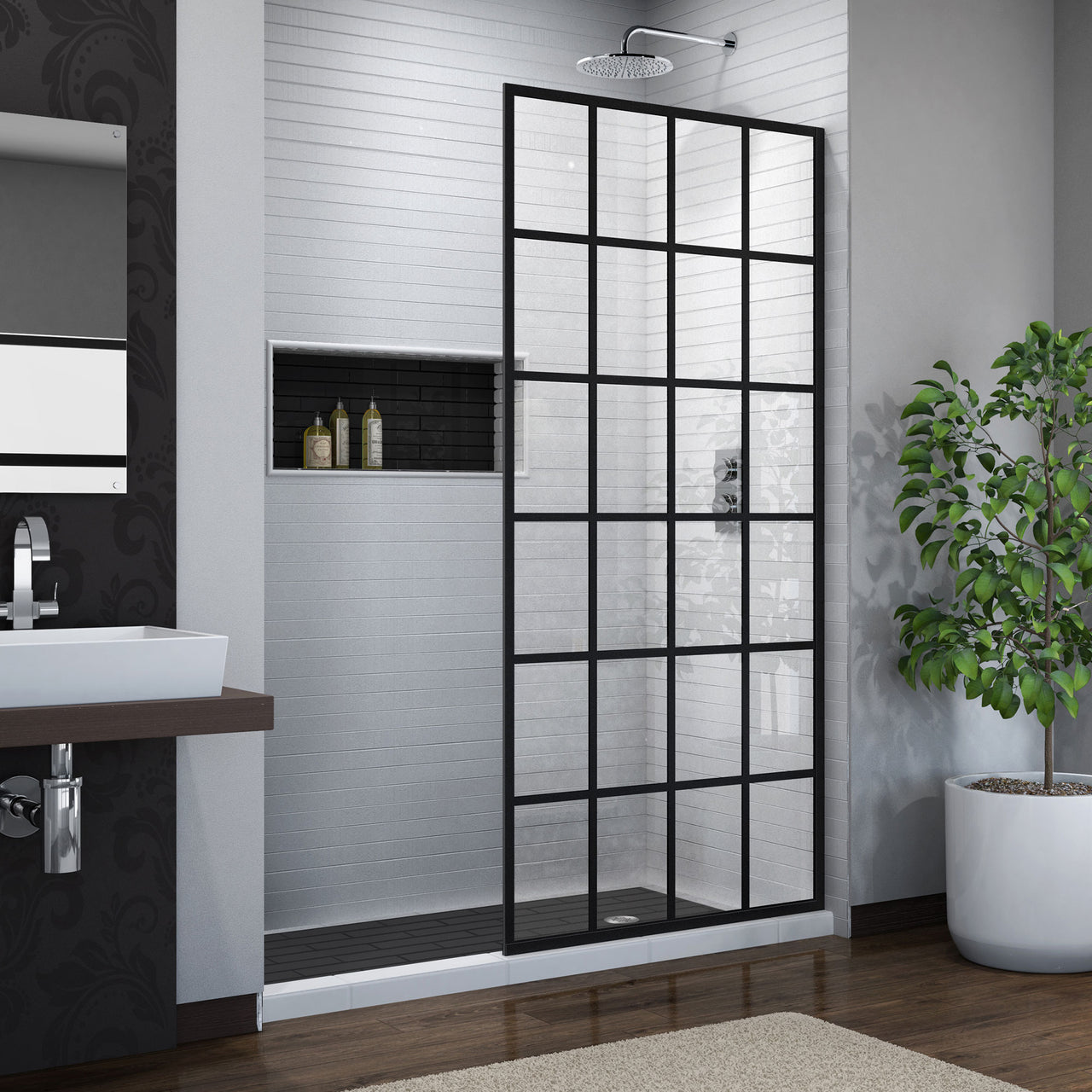 DreamLine French Linea Toulon 34 in. W x 72 in. H Single Panel Frameless Shower Door, Open Entry Design - BNGBath