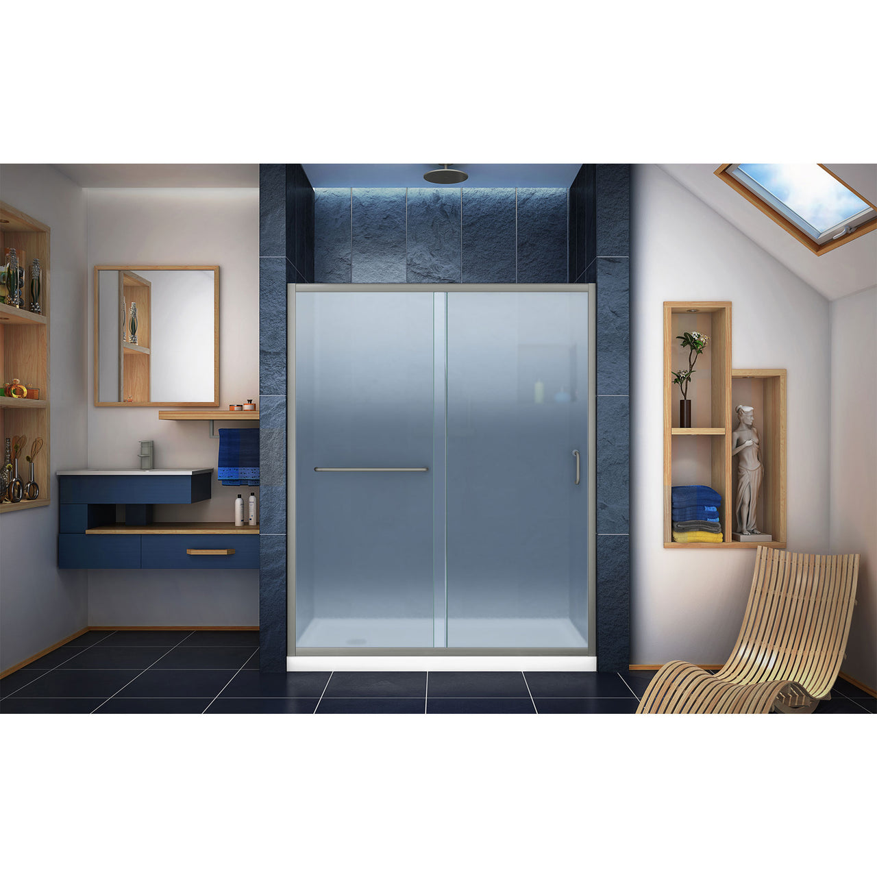 DreamLine Infinity-Z 34 in. D x 60 in. W x 74 3/4 in. H Semi-Frameless Sliding Shower Door and SlimLine Shower Base Kit, Frosted Glass - BNGBath