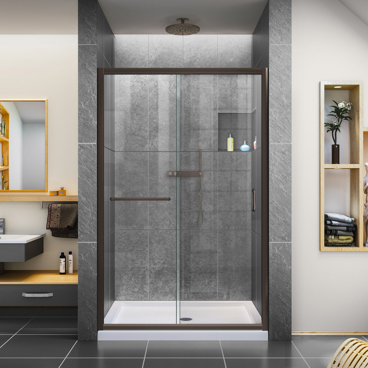 DreamLine Infinity-Z 44-48 in. W x 72 in. H Semi-Frameless Sliding Shower Door, Clear Glass - BNGBath