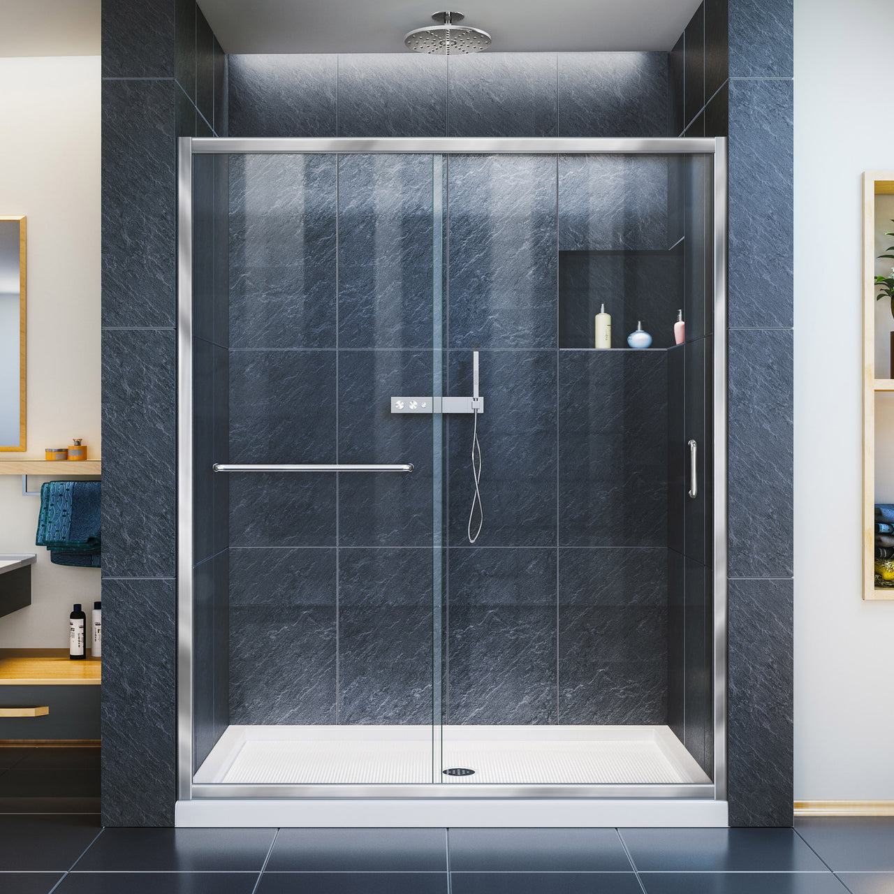 DreamLine Infinity-Z 50-54 in. W x 72 in. H Semi-Frameless Sliding Shower Door, Clear Glass - BNGBath