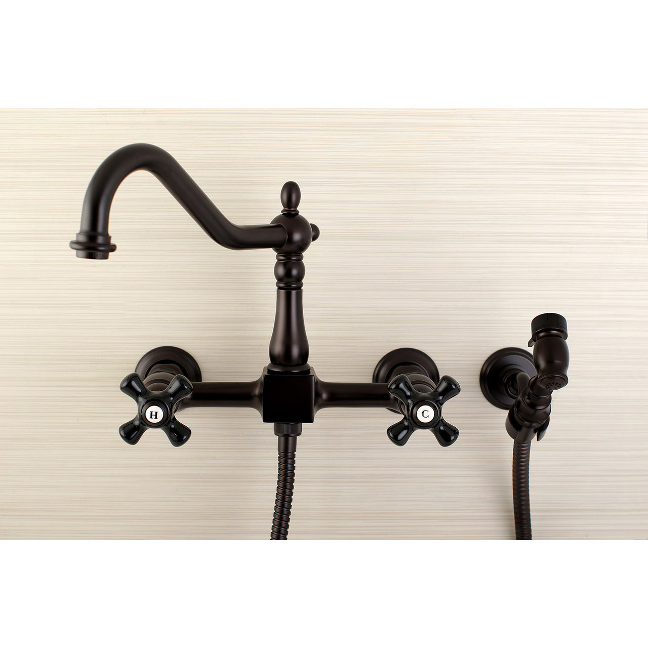 Kingston Brass KS1248PKXBS Duchess Wall Mount Bridge Kitchen Faucet with Brass Sprayer - BNGBath