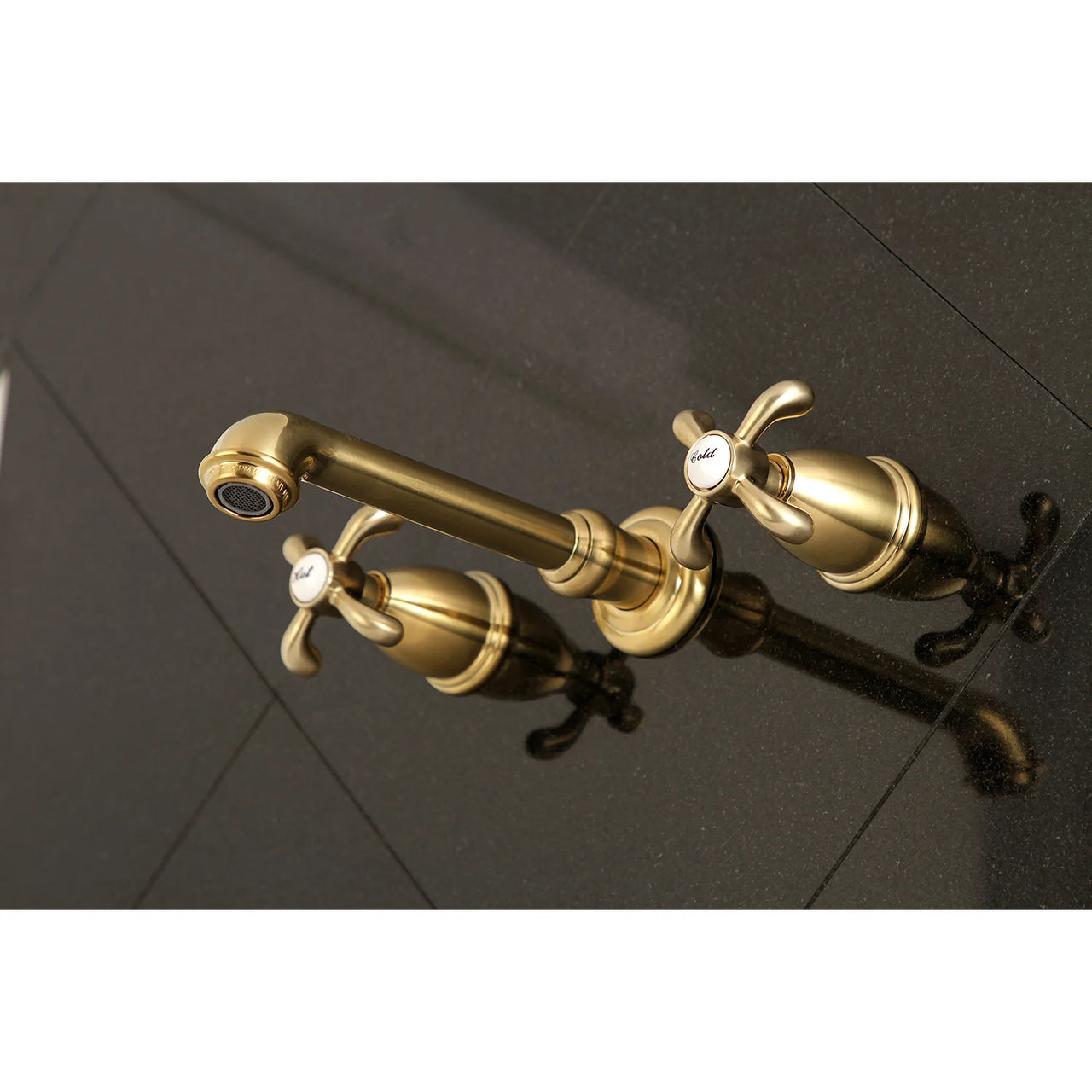 Kingston Brass KS7122TX 8-Inch Center Wall Mount Bathroom Faucet, Polished Brass - BNGBath