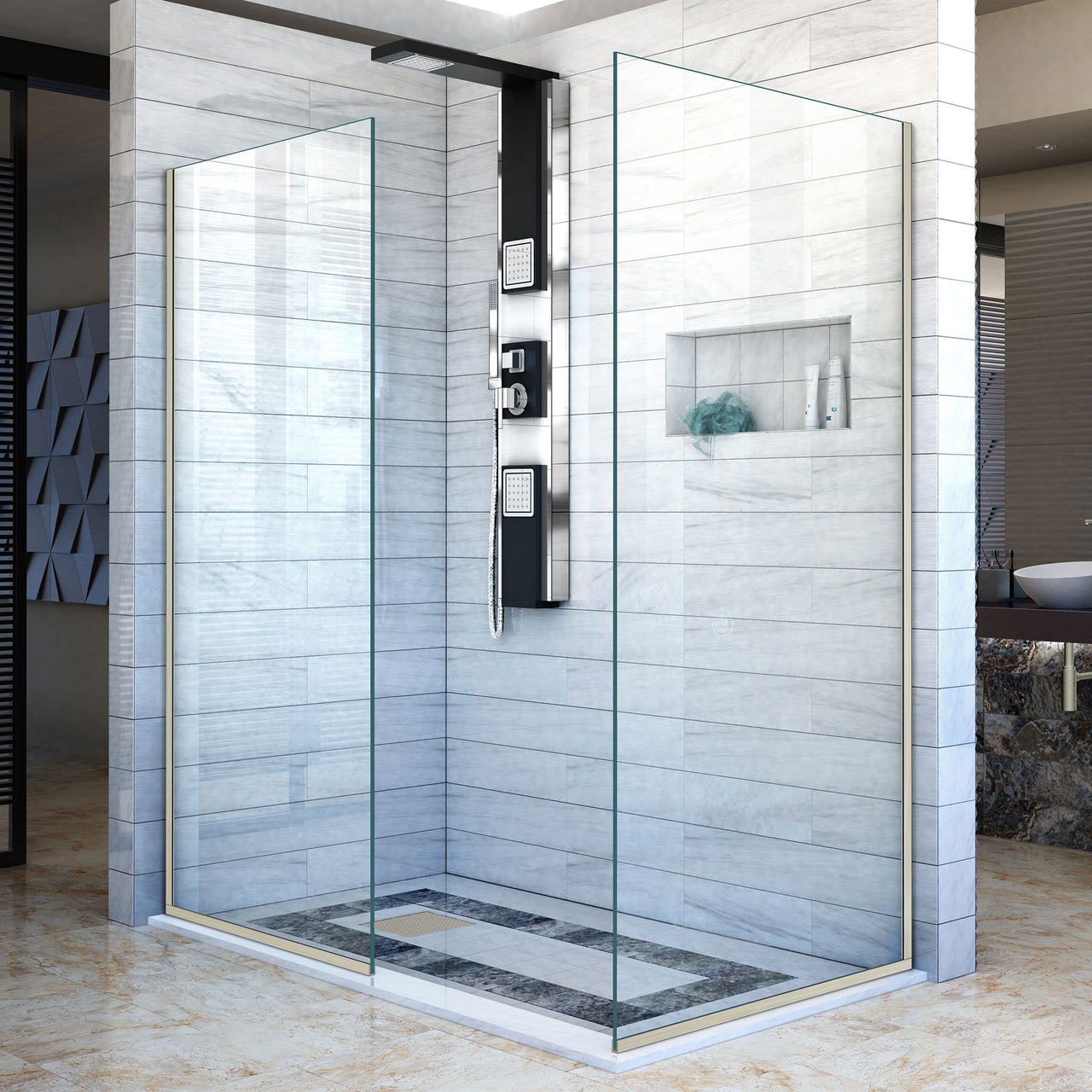 DreamLine Linea Two Individual Frameless Shower Screens 34 in. and 30 in. W x 72 in. H, Open Entry Design - BNGBath