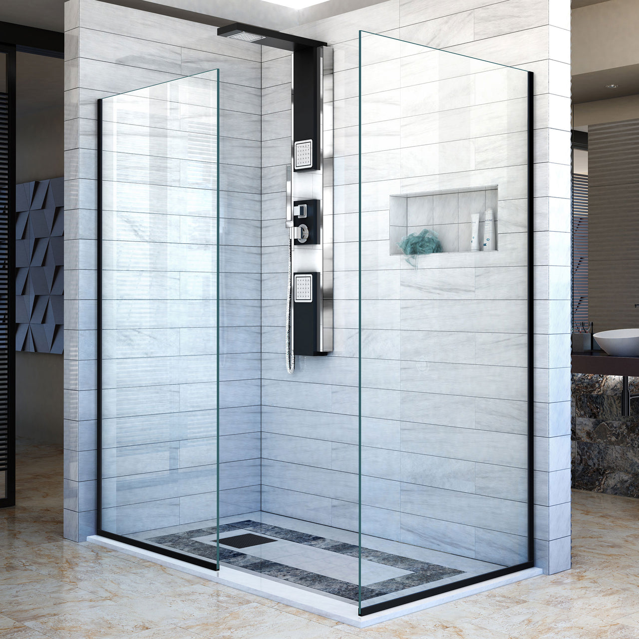 DreamLine Linea Two Individual Frameless Shower Screens 30 in. W x 72 in. H each, Open Entry Design - BNGBath