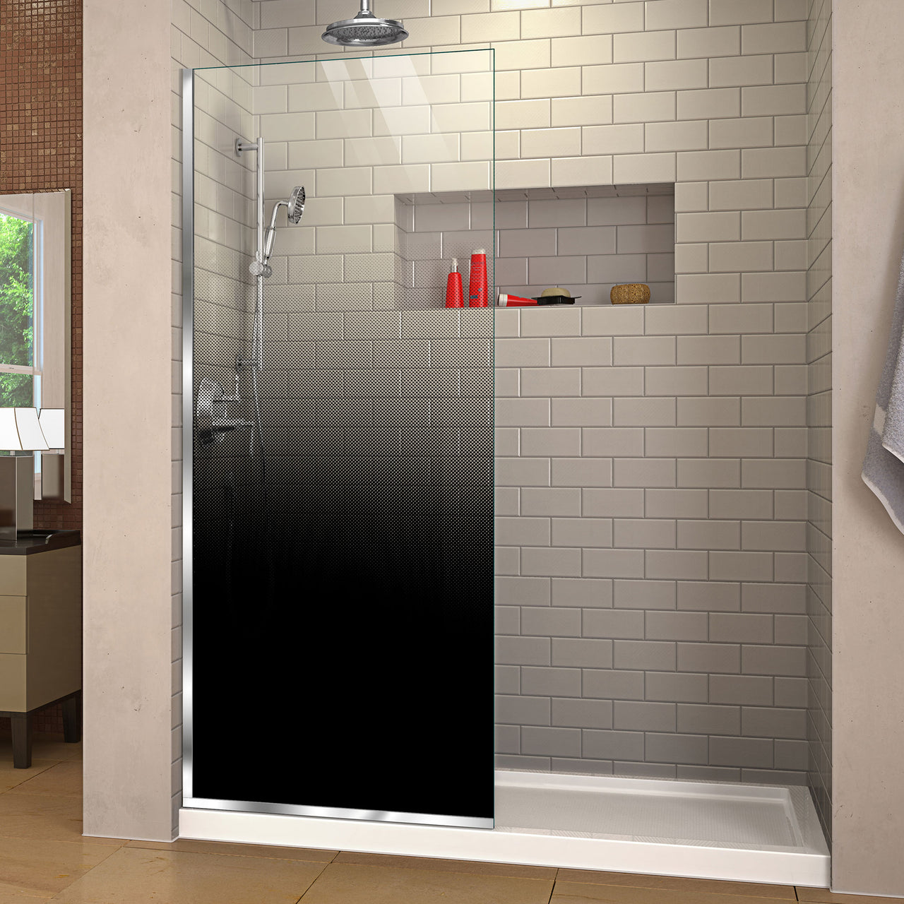 DreamLine Linea Ombre 34 in. W x 72 in. H Single Panel Frameless Shower Door, Open Entry Design - BNGBath