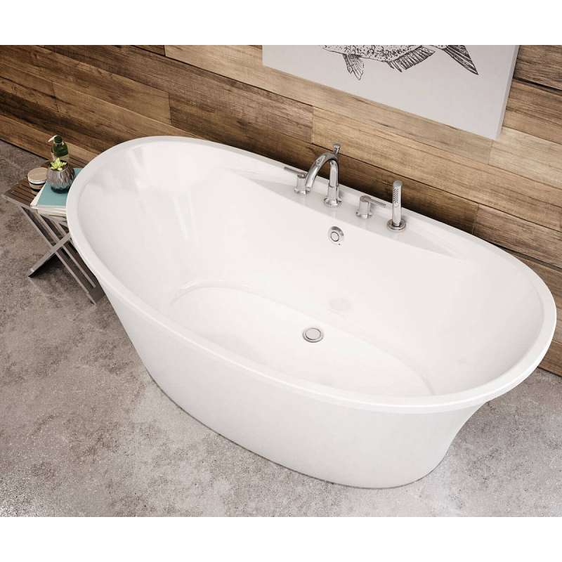 66in X 36in X 28in Oval Acrylic Freestanding Soaking Bathtub With Center Drain, In White - BNGBath