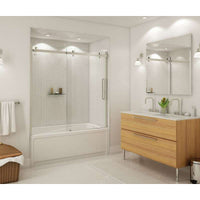 Thumbnail for Brushed Nickel HALO Frameless Slider Tub Door With Clear Glass By Maax - BNGBath