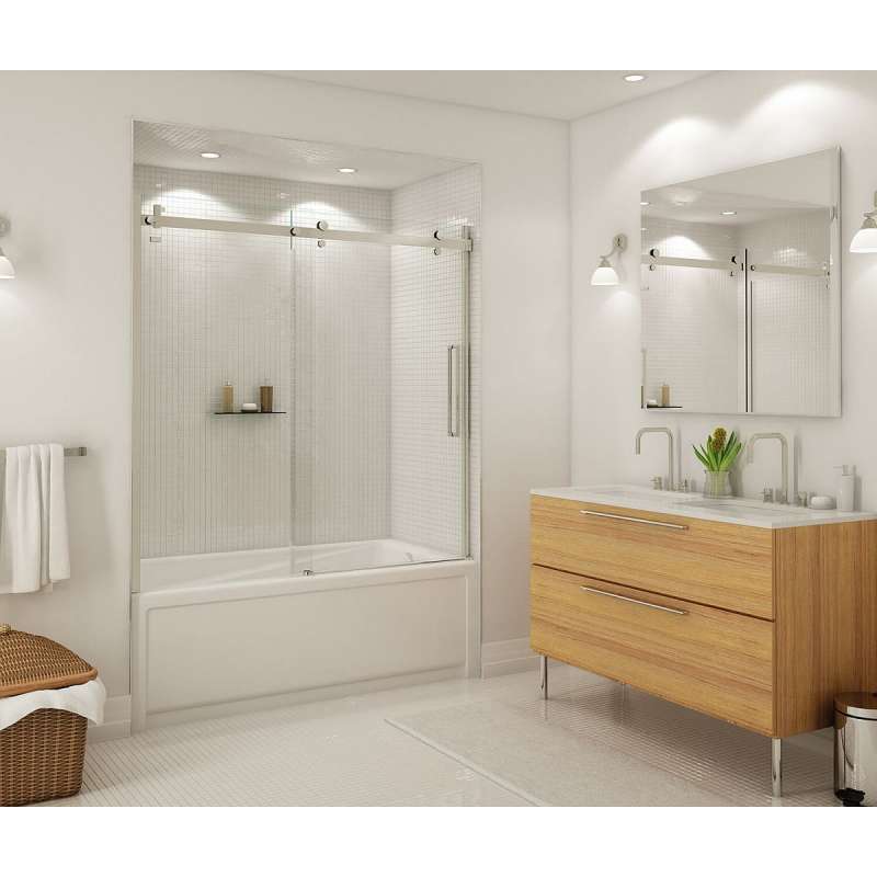 Brushed Nickel HALO Frameless Slider Tub Door With Clear Glass By Maax - BNGBath