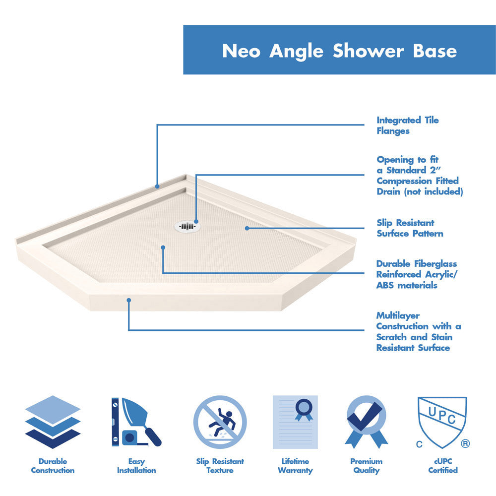 DreamLine Prism Plus 38 in. x 38 in. x 74 3/4 in. Frameless Hinged Shower Enclosure and SlimLine Shower Base Kit - BNGBath