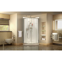 Thumbnail for DreamLine Prime 33 in. x 33 in. x 76 3/4 in. H Sliding Shower Enclosure, Shower Base and QWALL-4 Acrylic Backwall Kit, Clear Glass - BNGBath