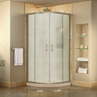 Thumbnail for DreamLine Prime 38 in. x 38 in. x 74 3/4 in. Corner Sliding Shower Enclosure and SlimLine Shower Base Kit, Frosted Glass - BNGBath