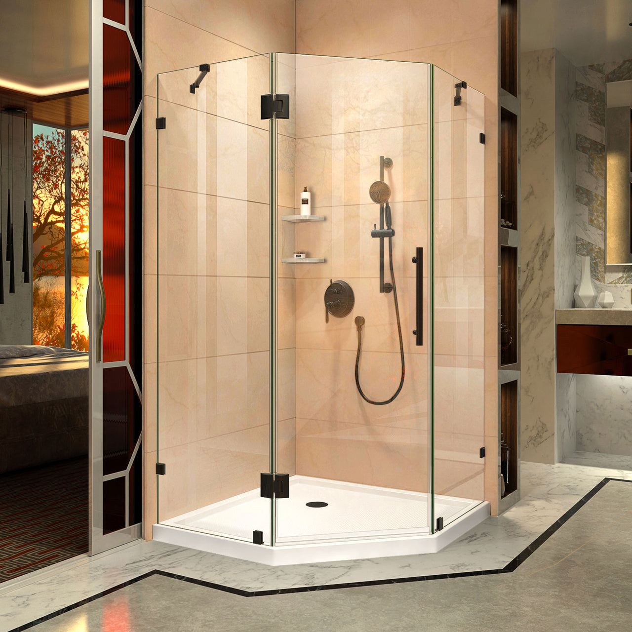 DreamLine Prism Lux 34 5/16 in. x 34 5/16 in. x 72 in. Fully Frameless Hinged Shower Enclosure - BNGBath