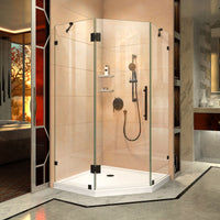 Thumbnail for DreamLine Prism Lux 38 in. x 38 in. x 74 3/4 in. H Frameless Hinged Shower Enclosure and SlimLine Shower Base Kit - BNGBath