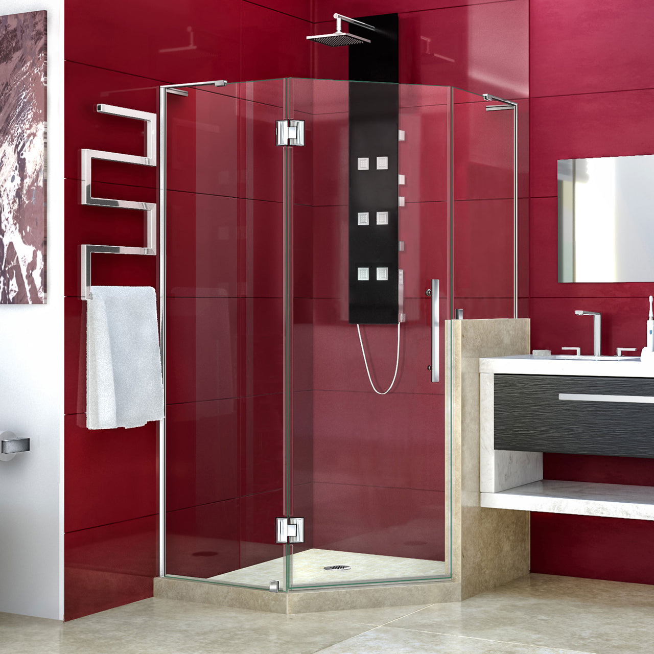 DreamLine Prism Plus 40 in. x 40 in. x 72 in. Frameless Hinged Shower Enclosure with Half Panel - BNGBath