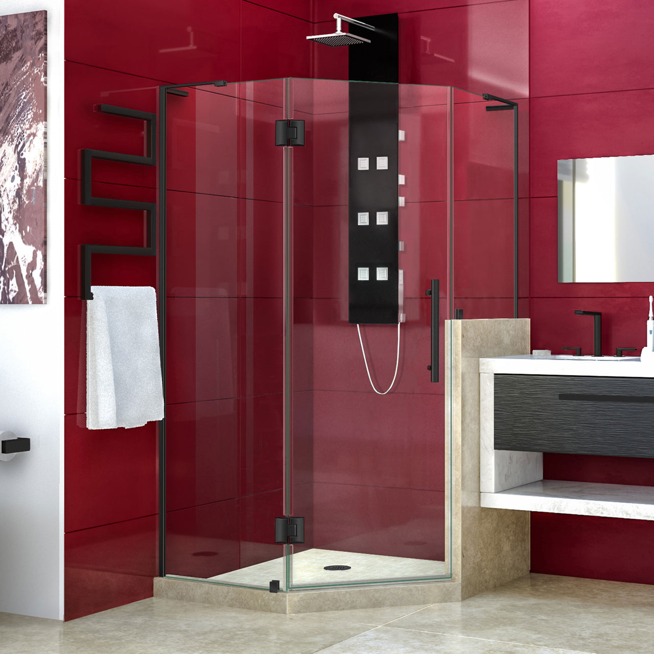 DreamLine Prism Plus 40 in. x 40 in. x 72 in. Frameless Hinged Shower Enclosure with Half Panel - BNGBath
