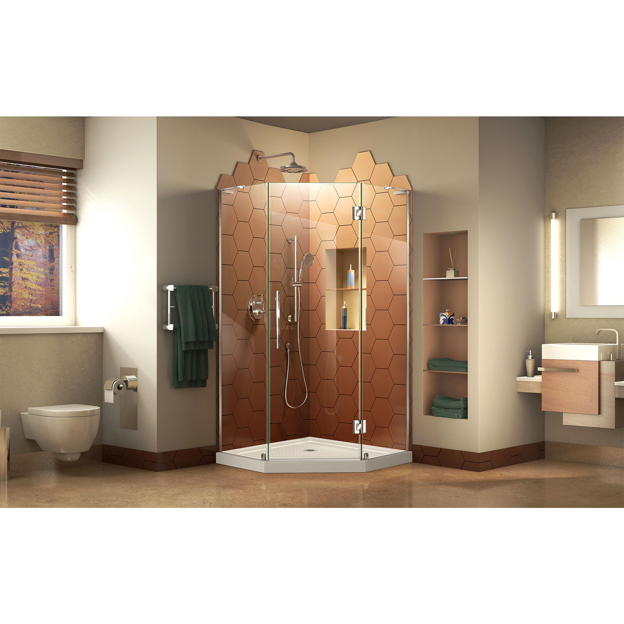 DreamLine Prism Plus 36 in. x 36 in. x 74 3/4 in. Frameless Hinged Shower Enclosure and SlimLine Shower Base Kit - BNGBath