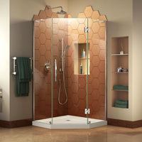 Thumbnail for DreamLine Prism Plus 36 in. x 36 in. x 74 3/4 in. Frameless Hinged Shower Enclosure and SlimLine Shower Base Kit - BNGBath