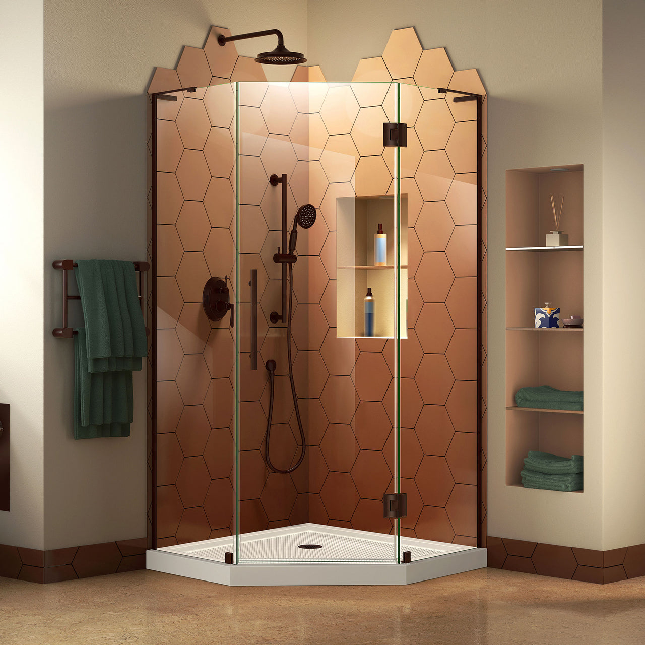 DreamLine Prism Plus 40 in. x 40 in. x 74 3/4 in. Frameless Hinged Shower Enclosure and SlimLine Shower Base Kit - BNGBath