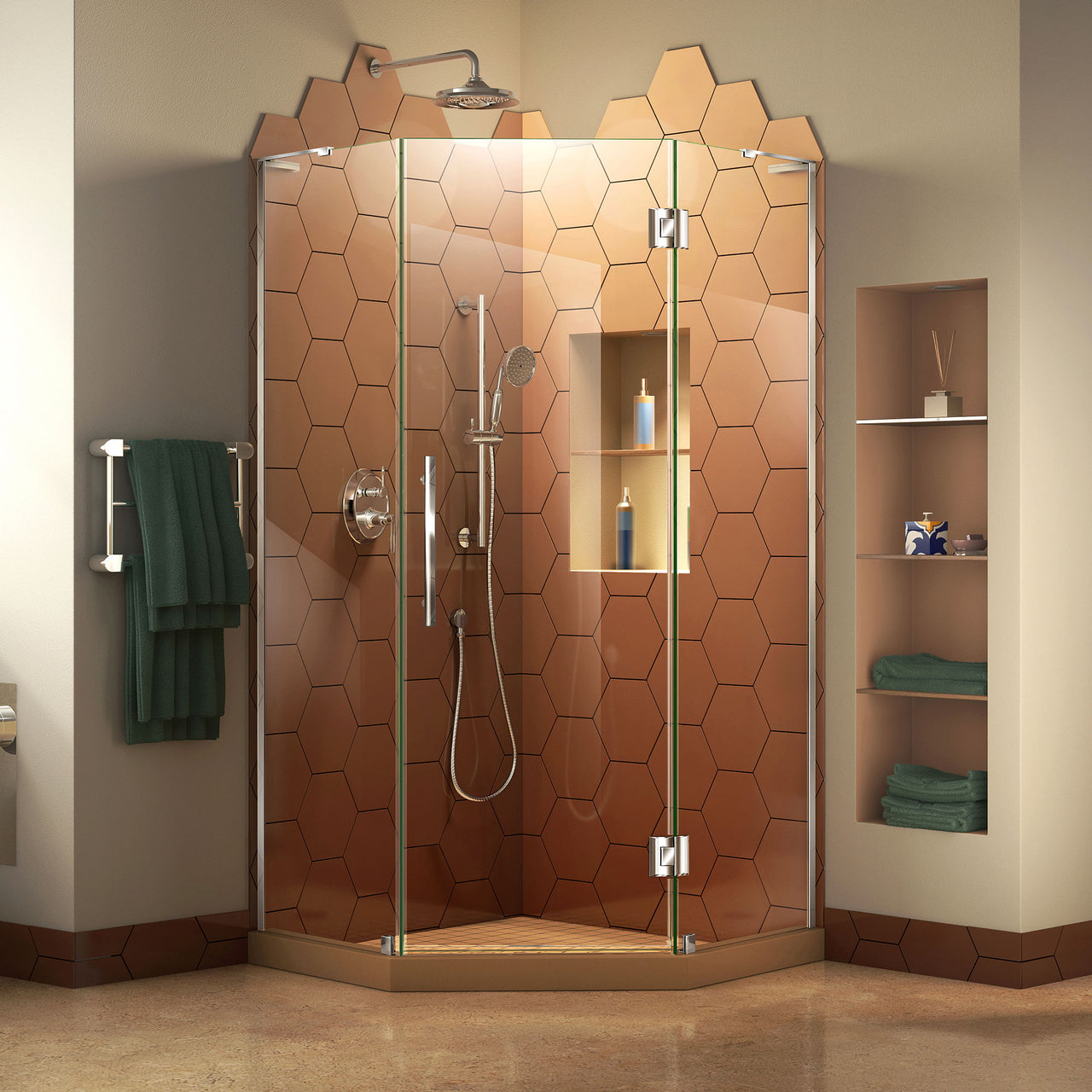 DreamLine Prism Plus 34 in. x 34 in. x 72 in. Frameless Hinged Shower Enclosure - BNGBath