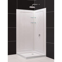 Thumbnail for DreamLine 32 in. D x 32 in. W x 76 3/4 in. H SlimLine Double Threshold Shower Base and QWALL-4 Acrylic Backwall Kit - BNGBath