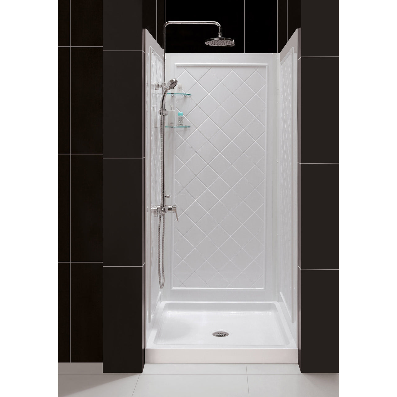 DreamLine Flex 32 in. D x 32 in. W x 76 3/4 in. H Semi-Frameless Pivot Shower Door, SlimLine Shower Base and Backwall Kit - BNGBath