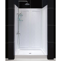 Thumbnail for DreamLine Infinity-Z 36 in. D x 48 in. W x 76 3/4 in. H Semi-Frameless Sliding Shower Door, Shower Base and Q-WALL-5 Backwall Kit, Frosted Glass - BNGBath