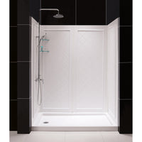 Thumbnail for DreamLine Infinity-Z 30 in. D x 60 in. W x 76 3/4 in. H Semi-Frameless Sliding Shower Door, Shower Base and QWALL-5 Backwall Kit, Frosted Glass - BNGBath