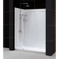 Thumbnail for DreamLine Infinity-Z 36 in. D x 48 in. W x 76 3/4 in. H Semi-Frameless Sliding Shower Door, Shower Base and Q-WALL-5 Backwall Kit, Frosted Glass - BNGBath