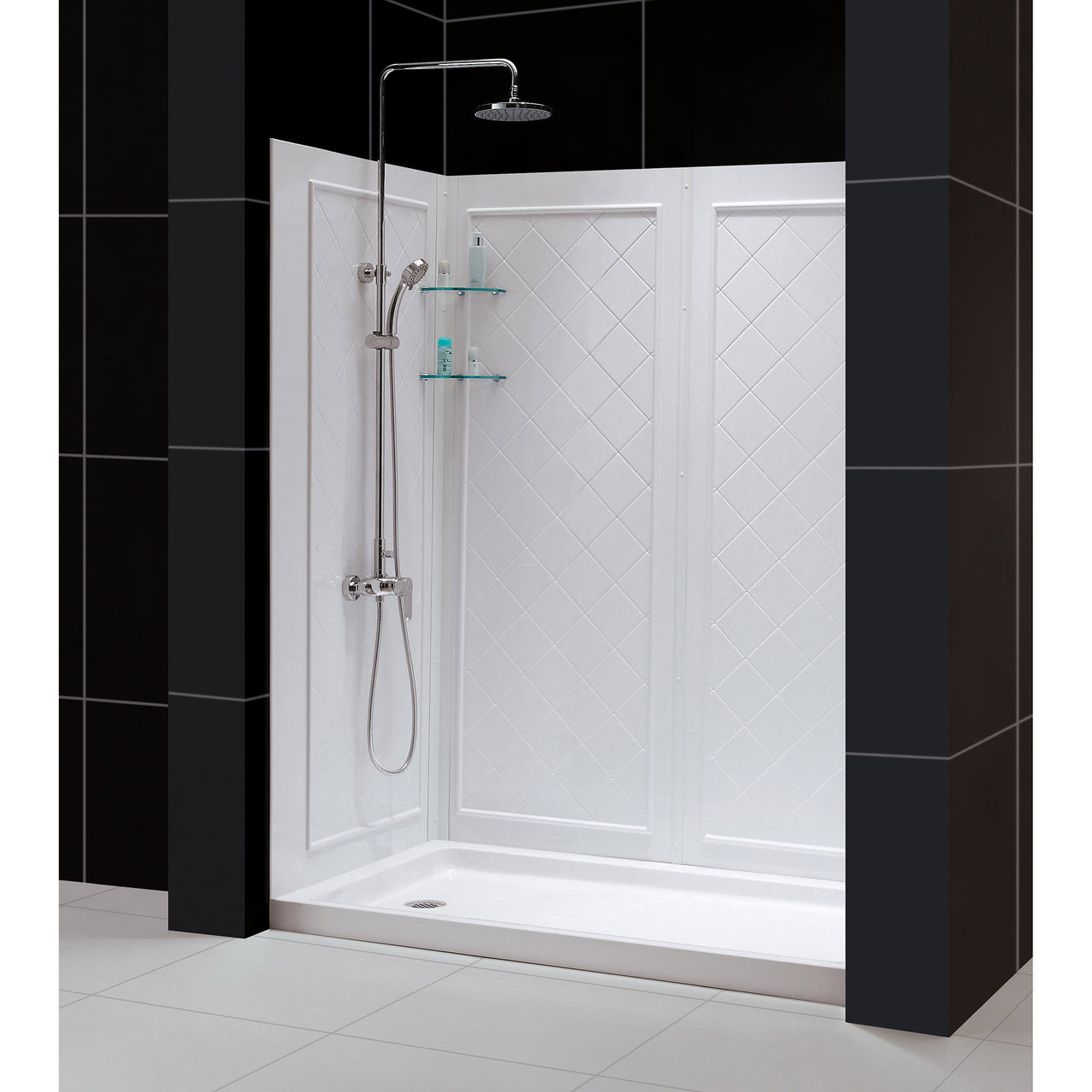 DreamLine Infinity-Z 36 in. D x 60 in. W x 76 3/4 in. H Semi-Frameless Sliding Shower Door, Shower Base and QWALL-5 Backwall Kit, Clear Glass - BNGBath