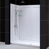Thumbnail for DreamLine 30 in. D x 60 in. W x 76 3/4 in. H SlimLine Single Threshold Shower Base and QWALL-5 Acrylic Backwall Kit - BNGBath