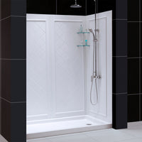 Thumbnail for DreamLine 32 in. D x 60 in. W x 76 3/4 in. H SlimLine Single Threshold Shower Base and QWALL-5 Acrylic Backwall Kit - BNGBath