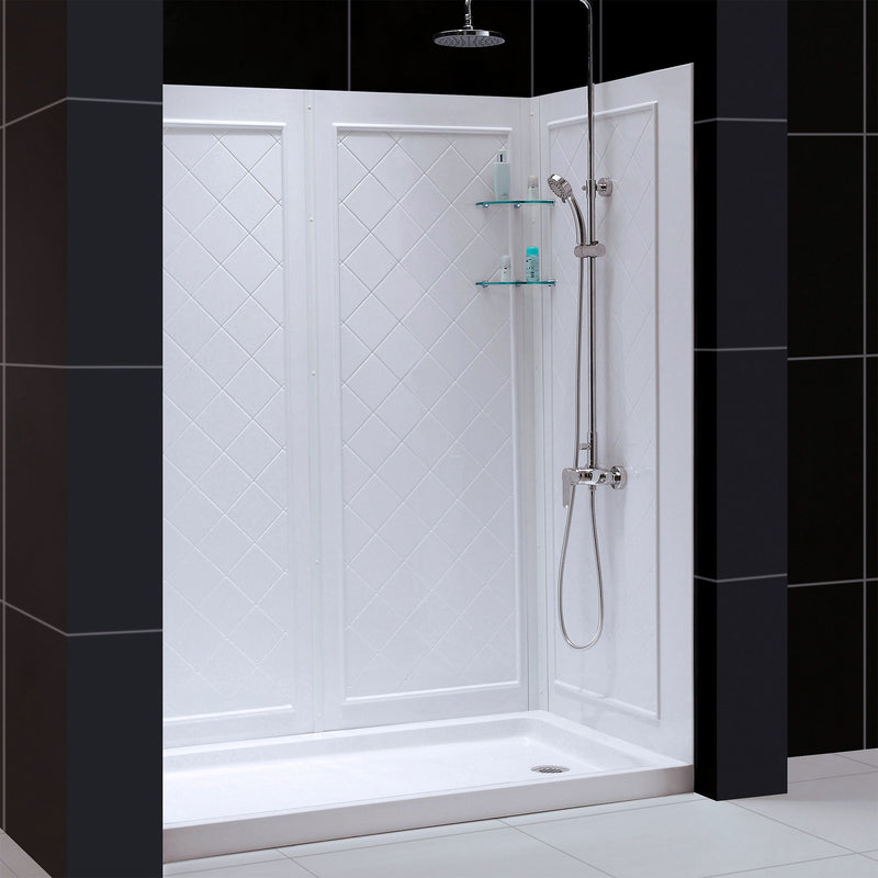 DreamLine 32 in. D x 60 in. W x 76 3/4 in. H SlimLine Single Threshold Shower Base and QWALL-5 Acrylic Backwall Kit - BNGBath
