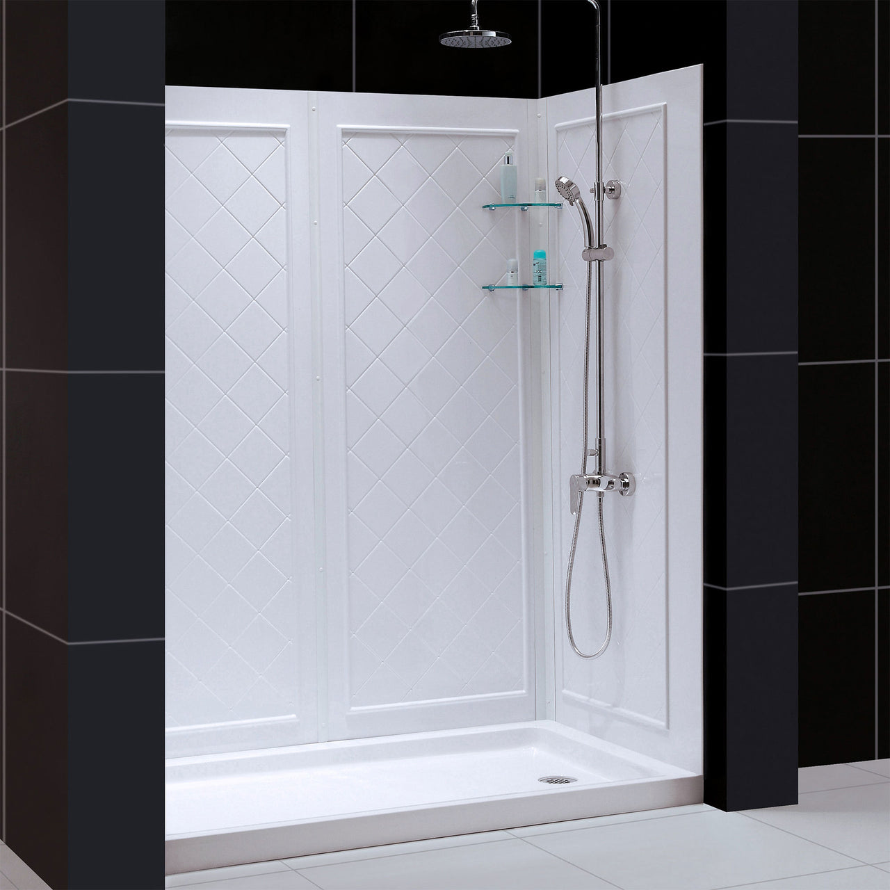 DreamLine 36 in. D x 60 in. W x 76 3/4 in. H SlimLine Single Threshold Shower Base and QWALL-5 Acrylic Backwall Kit - BNGBath