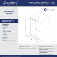 Thumbnail for DreamLine Sapphire 56-60 in. W x 76 in. H Semi-Frameless Bypass Shower Door - BNGBath