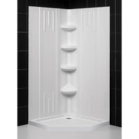 Thumbnail for DreamLine 36 in. x 36 in. x 75 5/8 in. H SlimLine Neo-Angle Shower Base and QWALL-2 Acrylic Backwall Kit - BNGBath