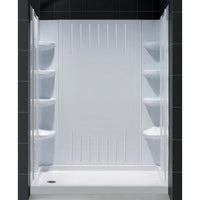 Thumbnail for DreamLine 32 in. D x 60 in. W x 75 5/8 in. H SlimLine Single Threshold Shower Base and QWALL-3 Acrylic Backwall Kit - BNGBath