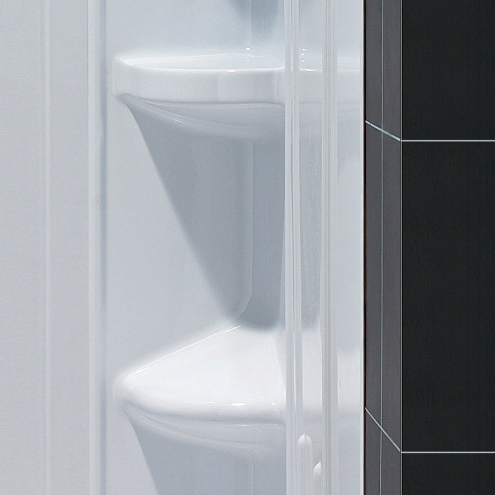 DreamLine 38 in. x 38 in. x 75 5/8 in. H SlimLine Neo-Angle Shower Base and QWALL-2 Acrylic Backwall Kit - BNGBath