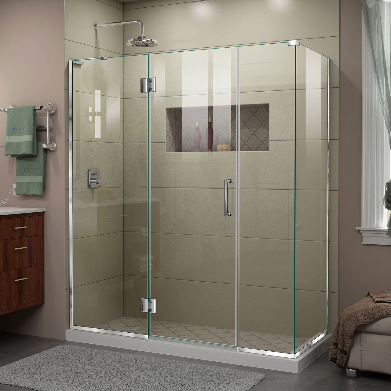 DreamLine Unidoor-X 64 in. W x 34 3/8 in. D x 72 in. H Frameless Hinged Shower Enclosure - BNGBath