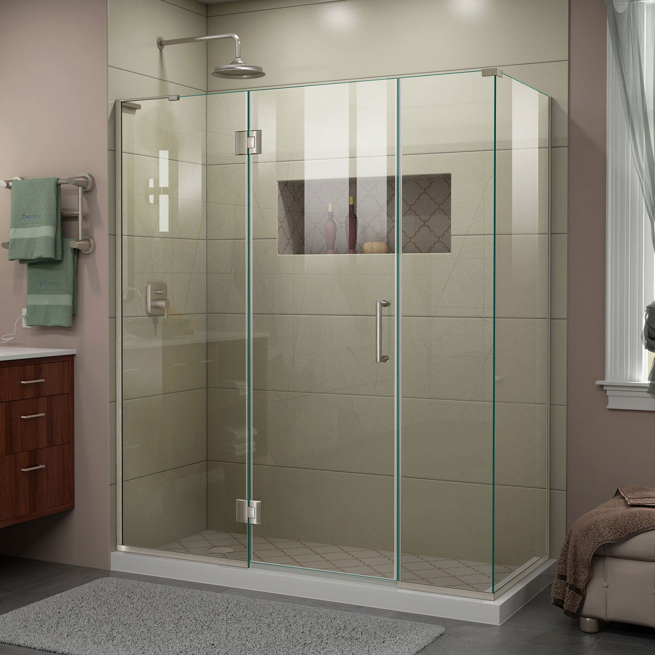 DreamLine Unidoor-X 64 in. W x 30 3/8 in. D x 72 in. H Frameless Hinged Shower Enclosure - BNGBath
