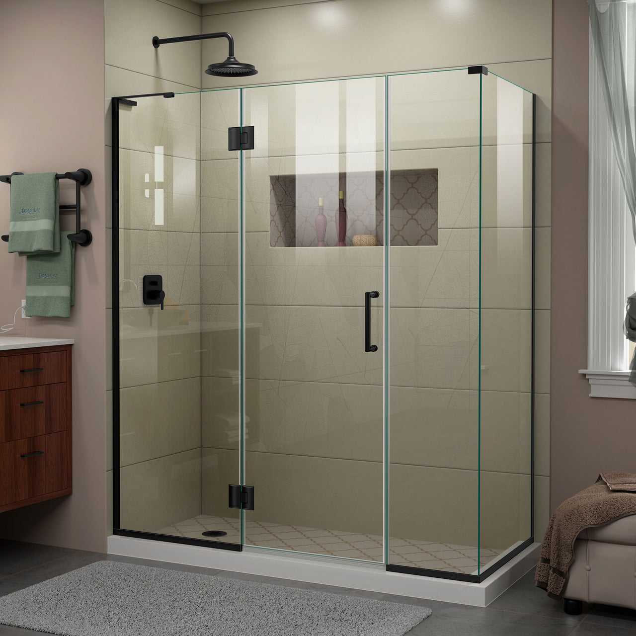 DreamLine Unidoor-X 63 1/2 in. W x 34 3/8 in. D x 72 in. H Frameless Hinged Shower Enclosure - BNGBath