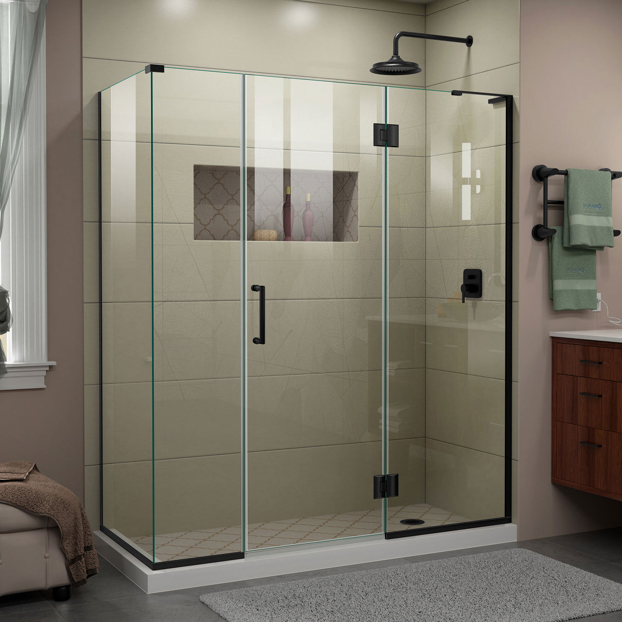 DreamLine Unidoor-X 63 1/2 in. W x 34 3/8 in. D x 72 in. H Frameless Hinged Shower Enclosure - BNGBath