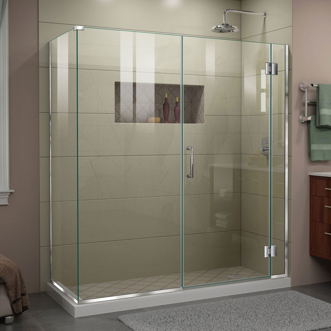 DreamLine Unidoor-X 64 1/2 in. W x 30 3/8 in. D x 72 in. H Frameless Hinged Shower Enclosure - BNGBath
