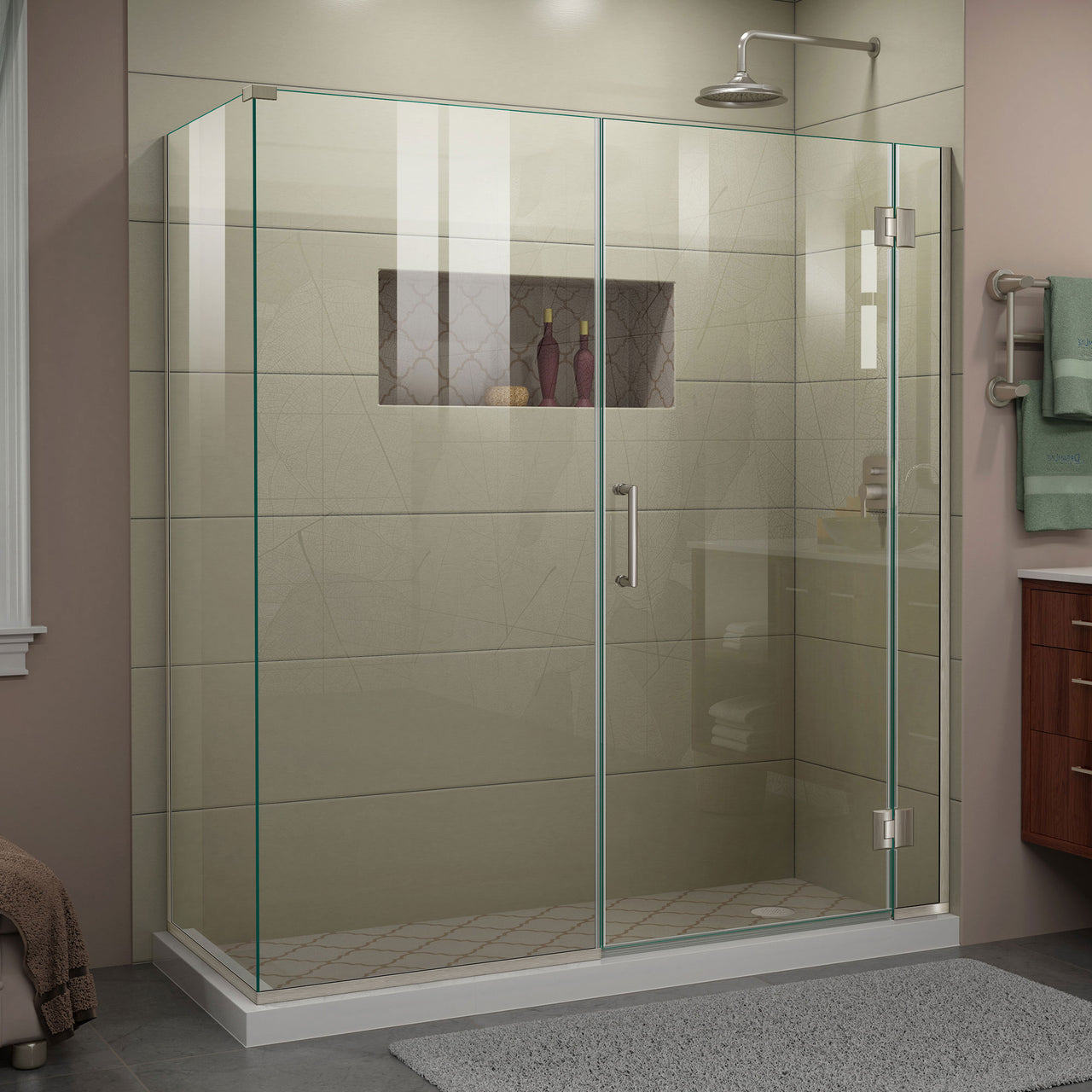 DreamLine Unidoor-X 64 1/2 in. W x 30 3/8 in. D x 72 in. H Frameless Hinged Shower Enclosure - BNGBath