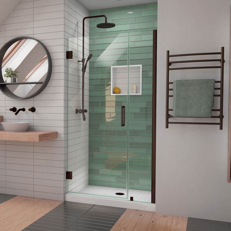 DreamLine Unidoor-LS 38-39 in. W x 72 in. H Frameless Hinged Shower Door with L-Bar - BNGBath