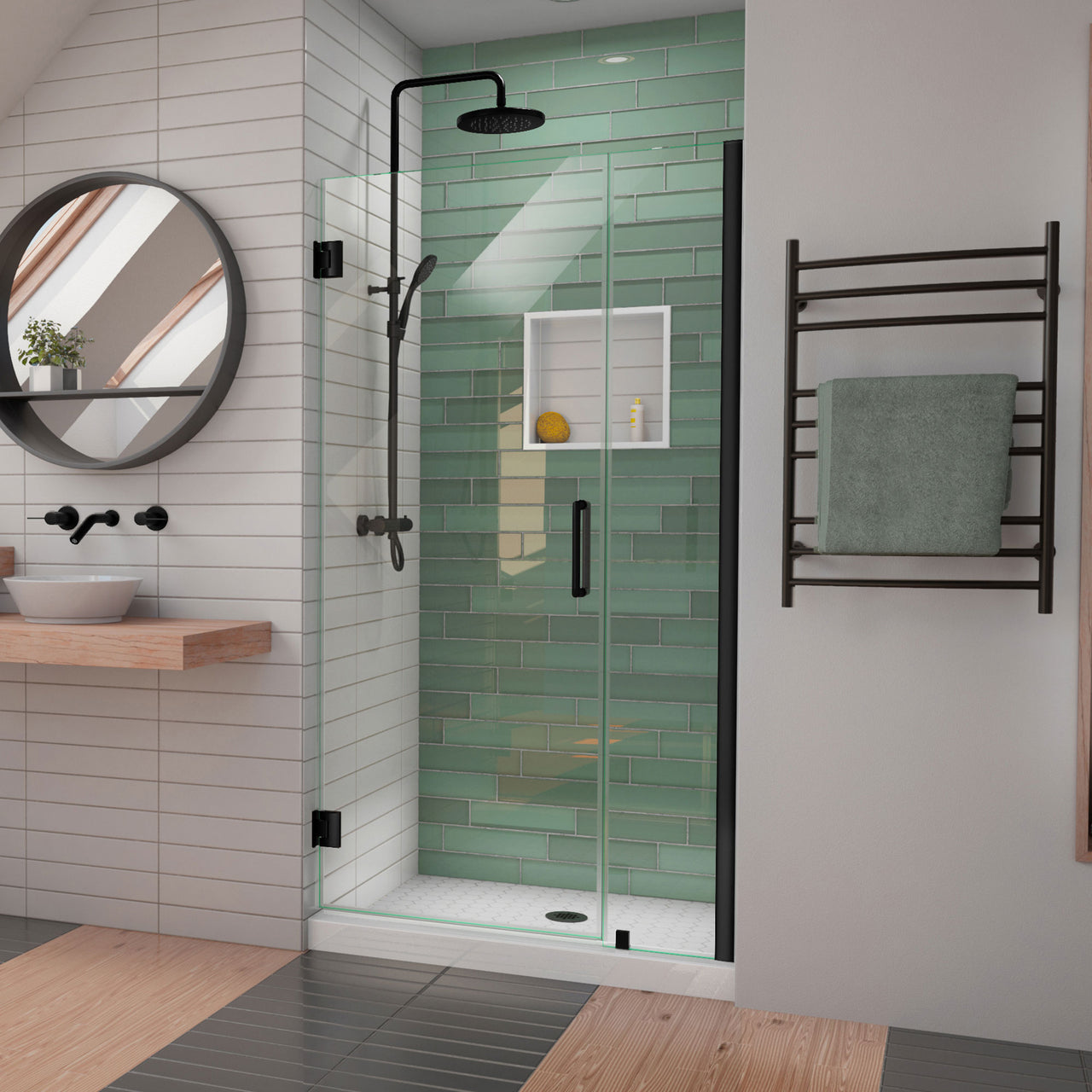 DreamLine Unidoor-LS 35-36 in. W x 72 in. H Frameless Hinged Shower Door with L-Bar - BNGBath