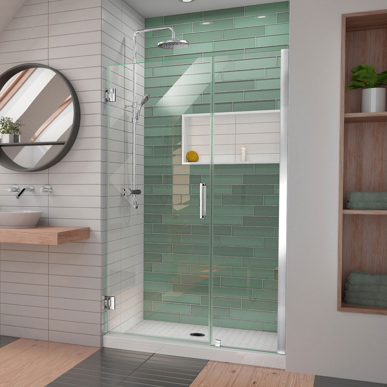 DreamLine Unidoor-LS 41-42 in. W x 72 in. H Frameless Hinged Shower Door with L-Bar - BNGBath