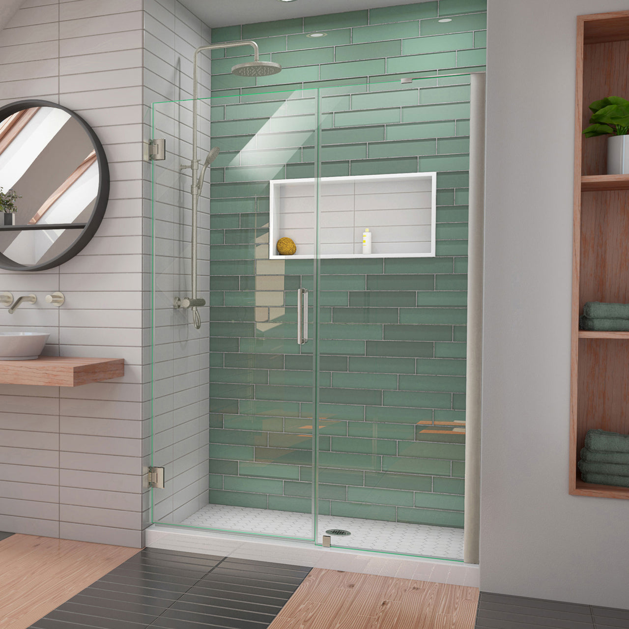 DreamLine Unidoor-LS 47-48 in. W x 72 in. H Frameless Hinged Shower Door with L-Bar - BNGBath