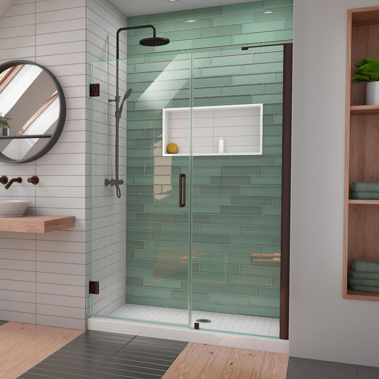 DreamLine Unidoor-LS 47-48 in. W x 72 in. H Frameless Hinged Shower Door with L-Bar - BNGBath
