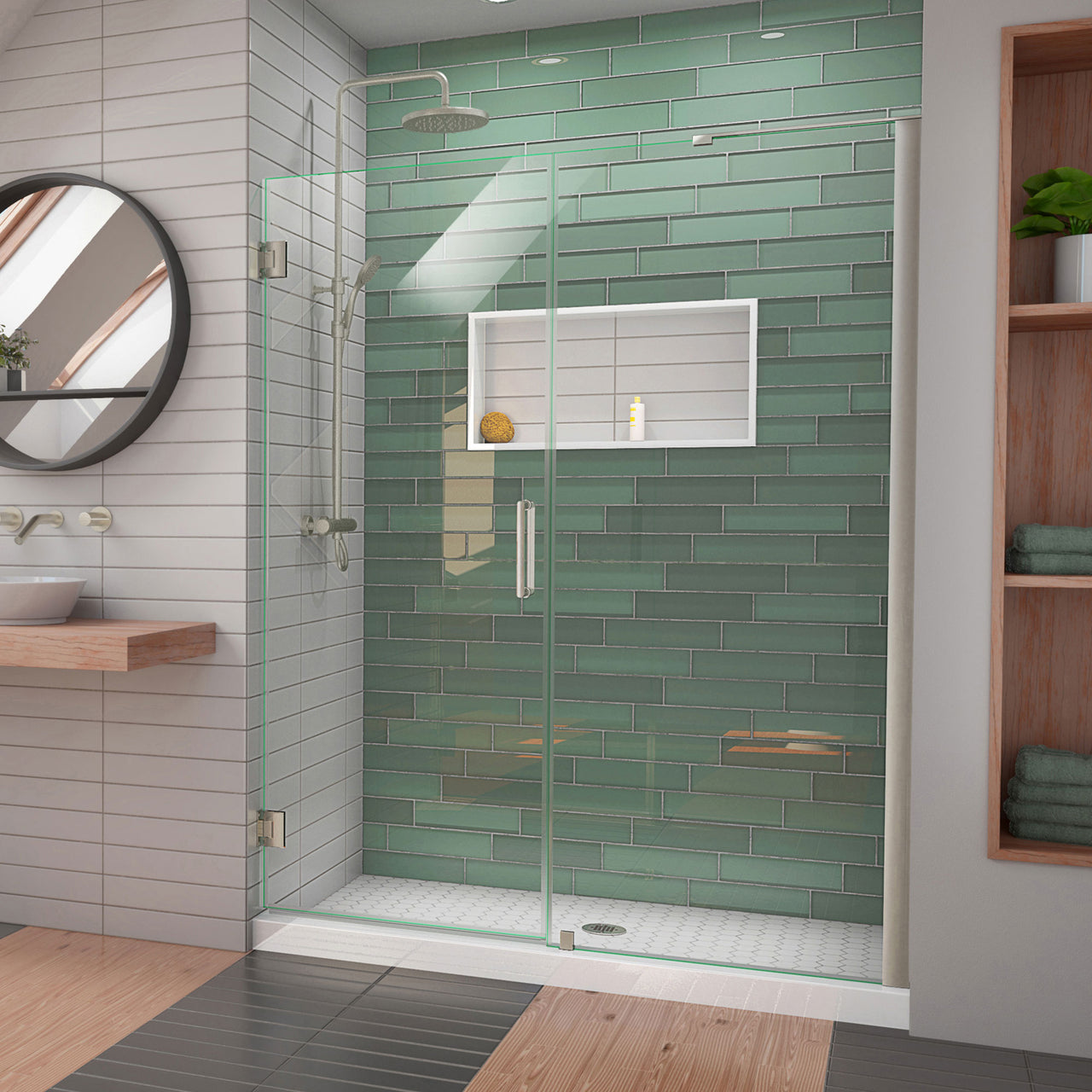 DreamLine Unidoor-LS 58-59 in. W x 72 in. H Frameless Hinged Shower Door with L-Bar - BNGBath