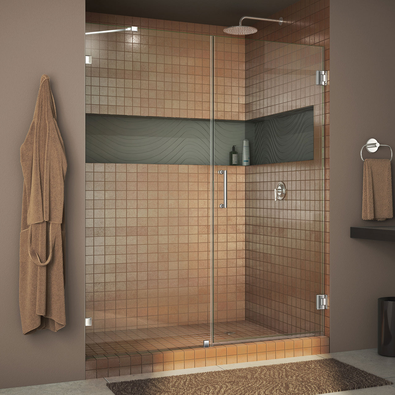 DreamLine Unidoor Lux 54 in. W x 72 in. H Fully Frameless Hinged Shower Door with Support Arm - BNGBath